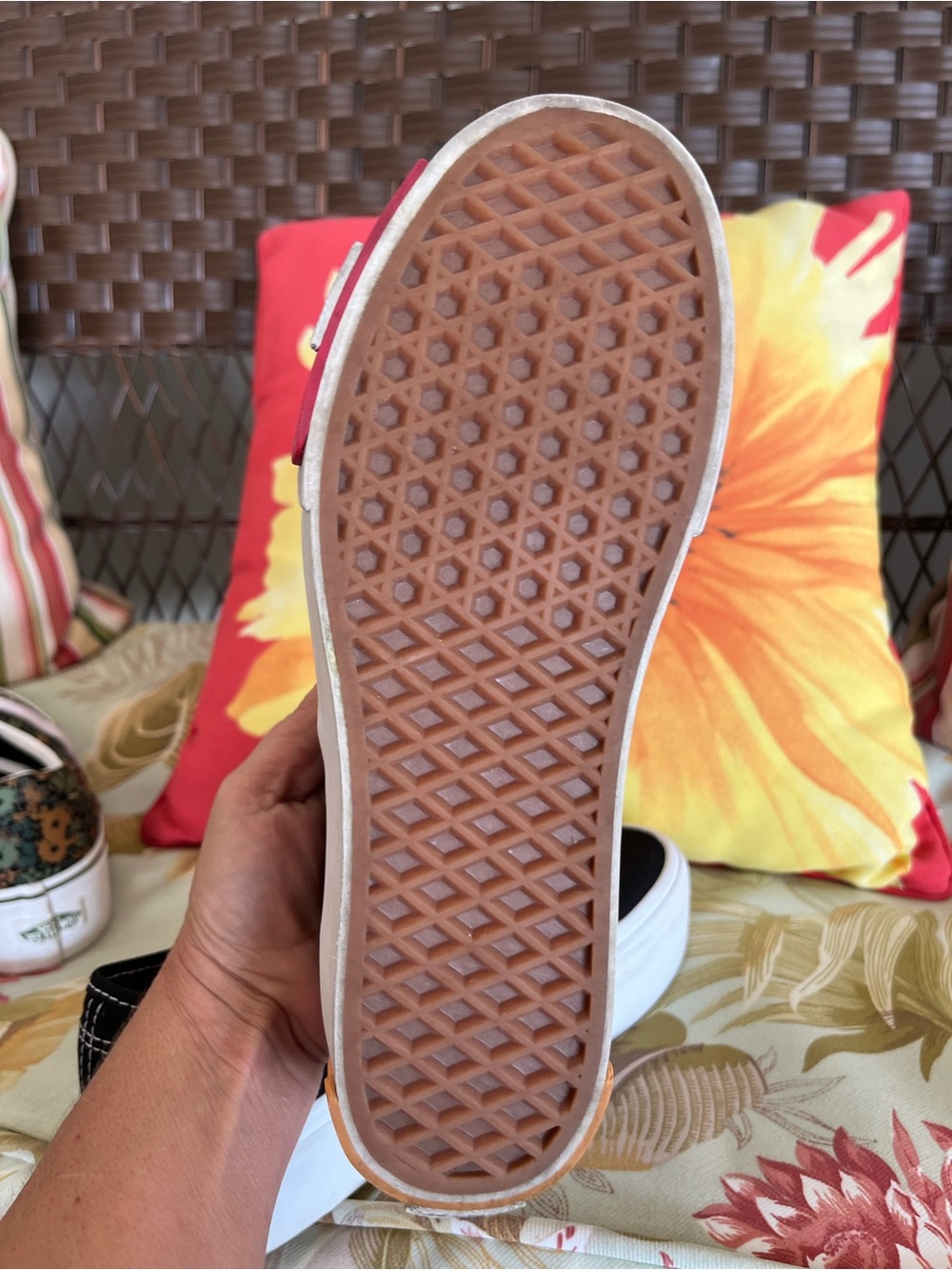 Vans Black Canvas Platform Sneakers with Pink Flower Detail - Picture 5 of 9